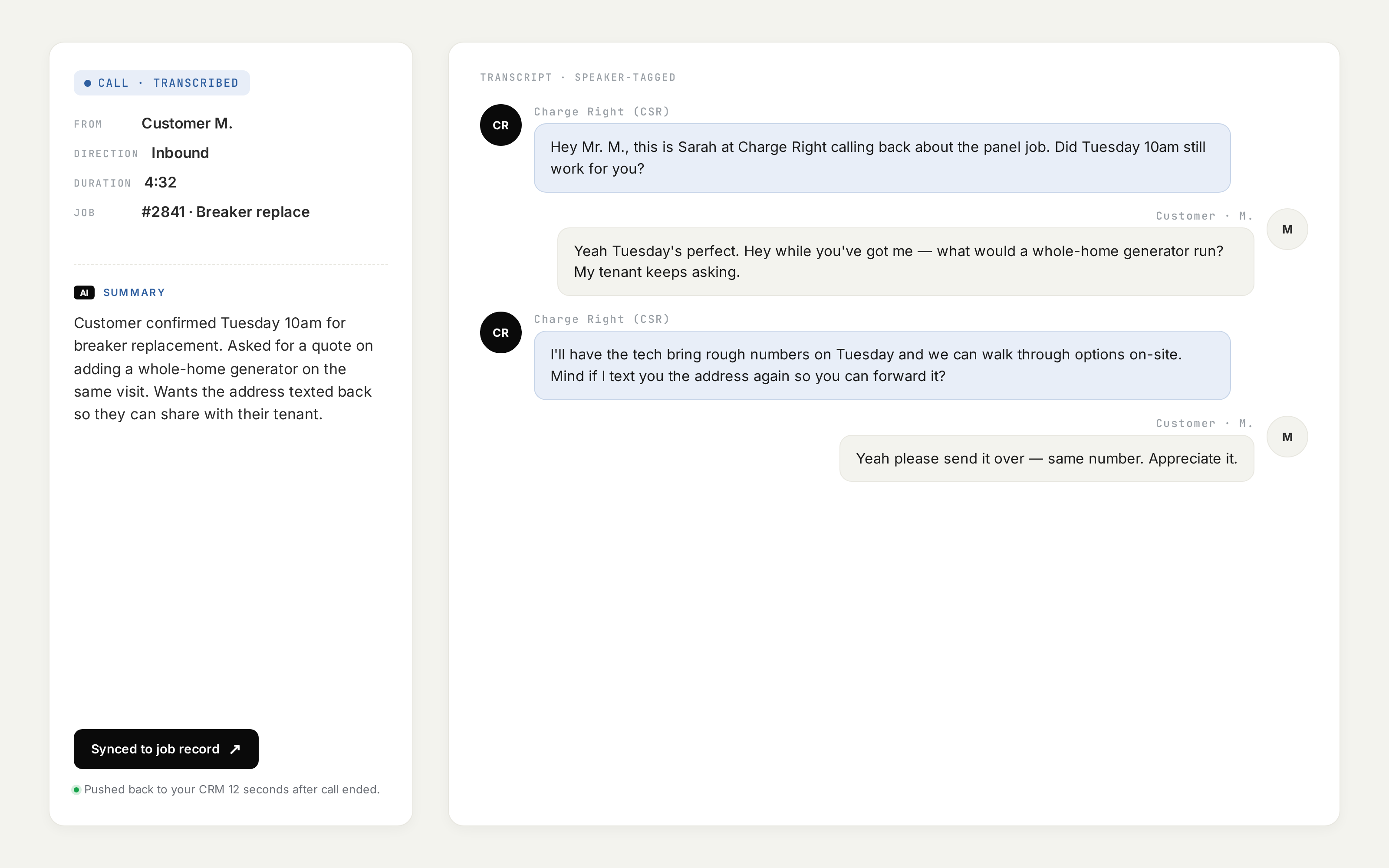 Call transcription with AI summary